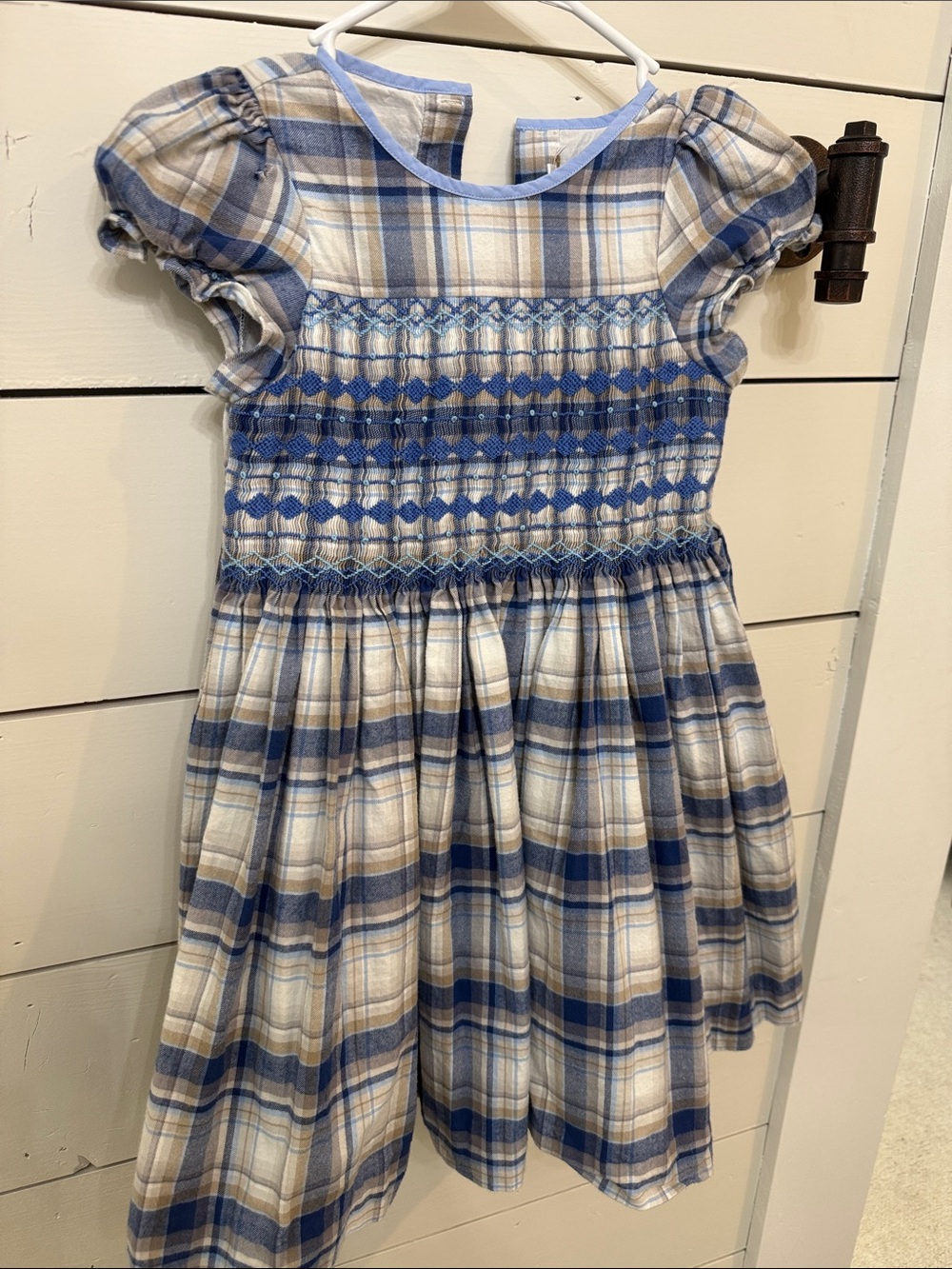 Antoinette Paris Blue Plaid Smocked Dress